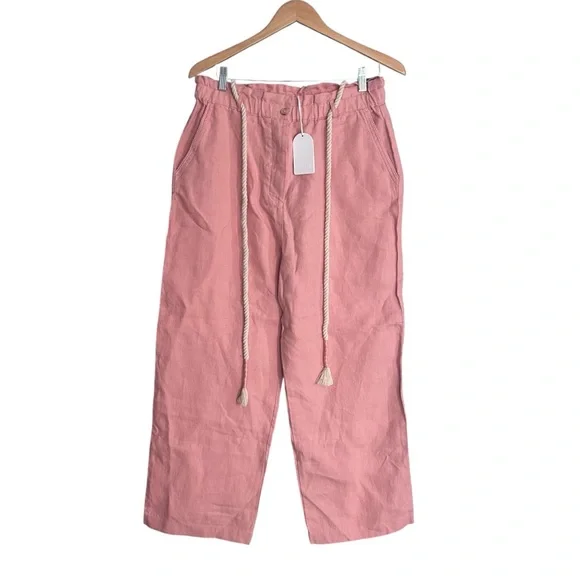 Louise Misha Arlie Pants Sienna Pink 100% Linen Rope Waist Sz 42 | US 8 NWT - Picture 2 of 9